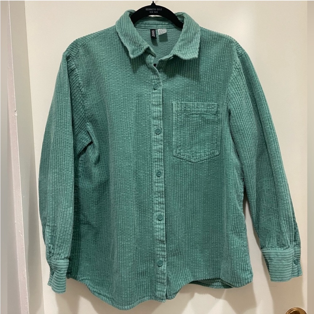 H&M Cotton Corduroy Turquoise/Teal Shacket Oversized Size Small